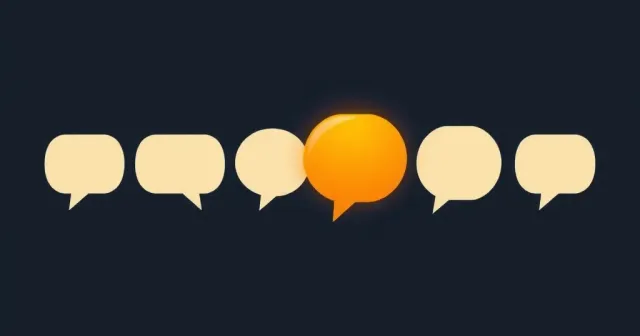 Row of speech bubbles with one large amber bubble standing out among small cream ones